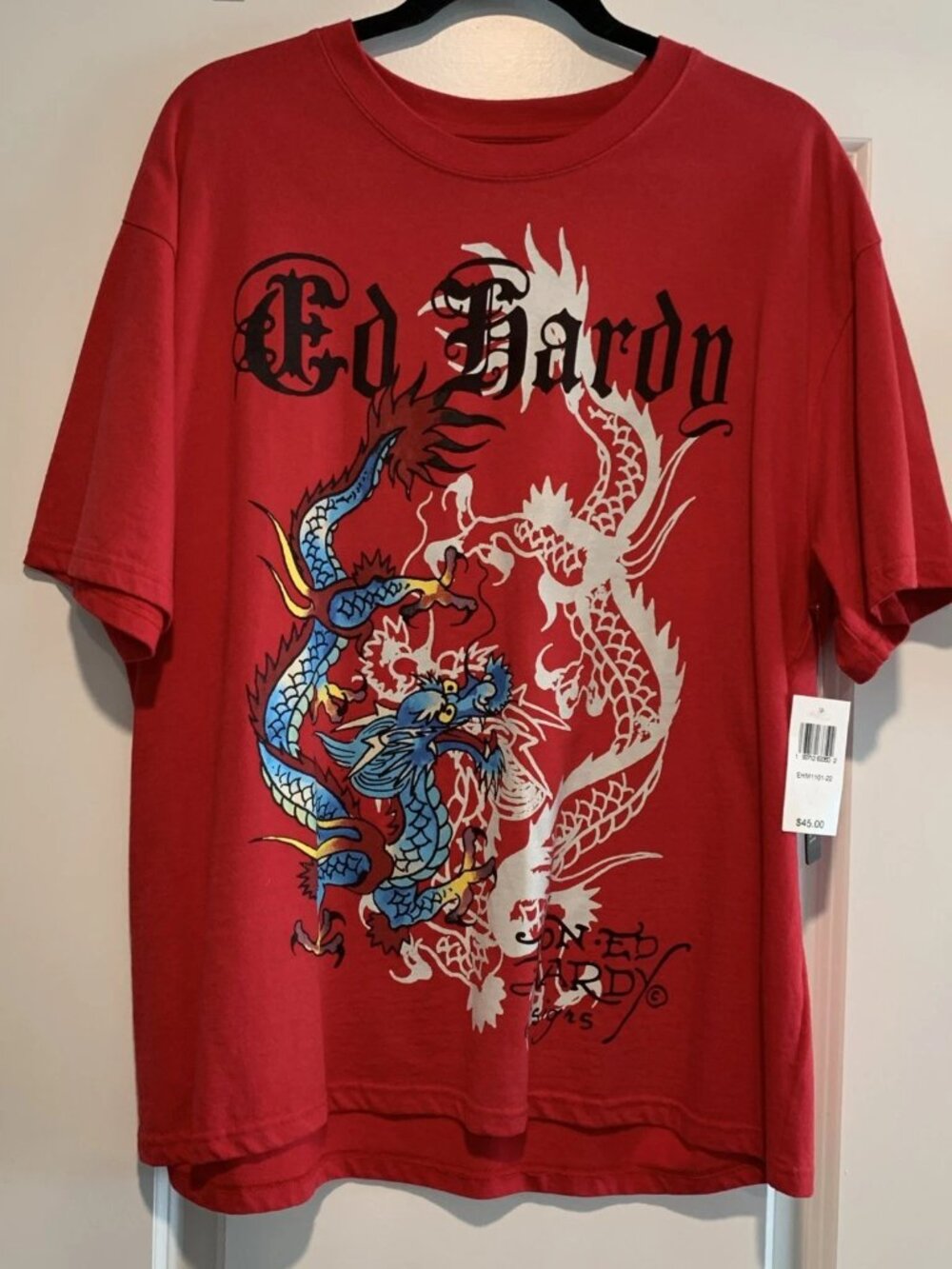 Ed Hardy Tattoo Graphic T-shirt Honor Dragon Mens LARGE L Red Tee Top NEW